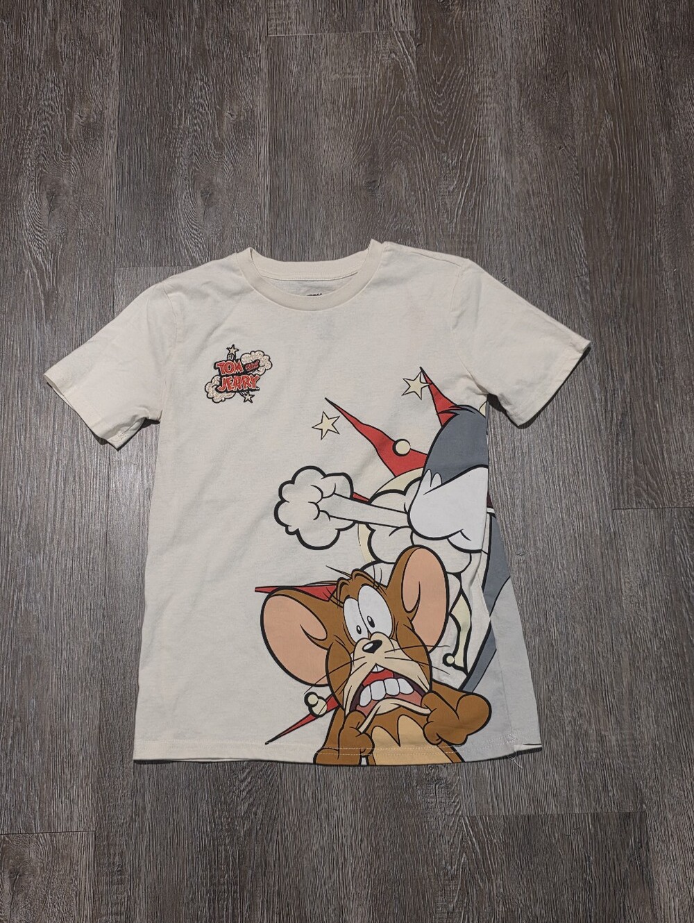 Tom & Jerry Cream Graphic Short Sleeve Tee for Kids